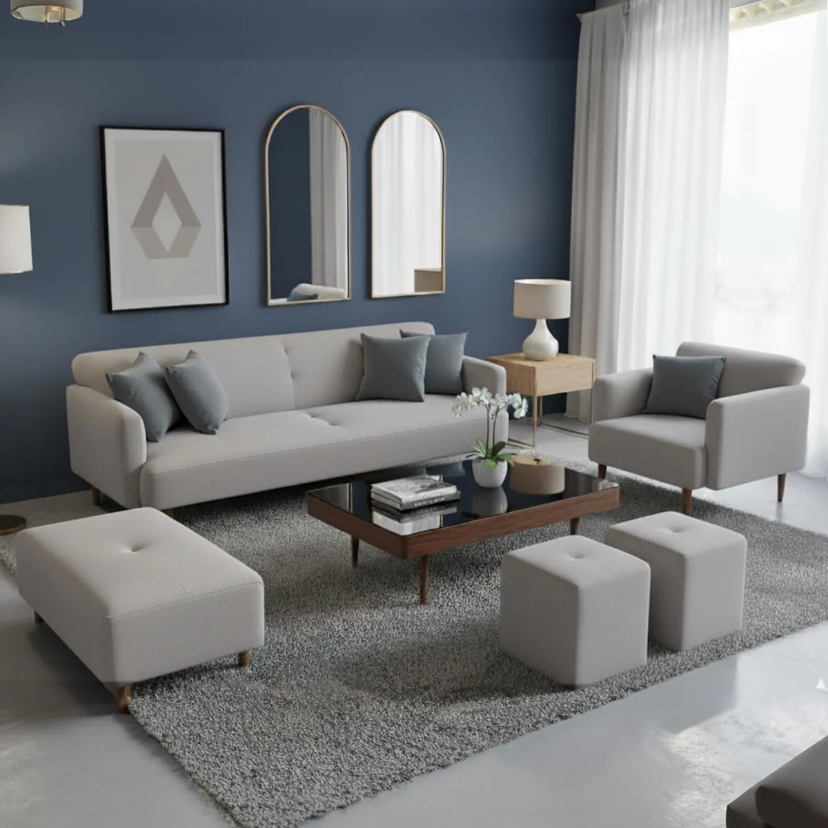 AMBIHOME - Juego de sala Afra 3-1+ banqueta+ 2 puff de regalo