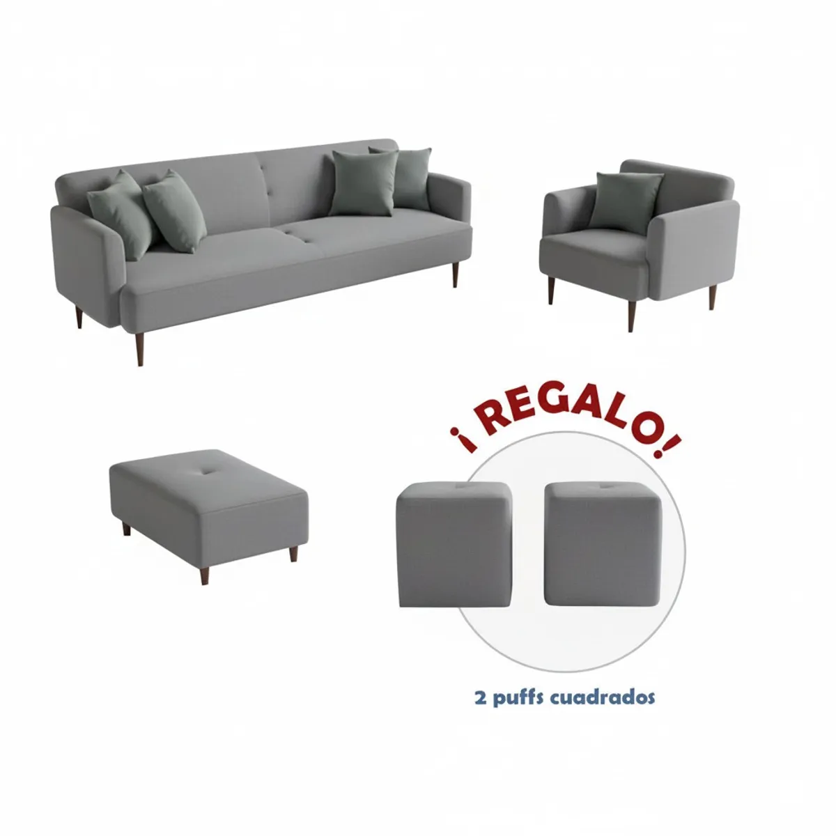 AMBIHOME - Juego de sala Afra 3-1+ banqueta+ 2 puff de regalo