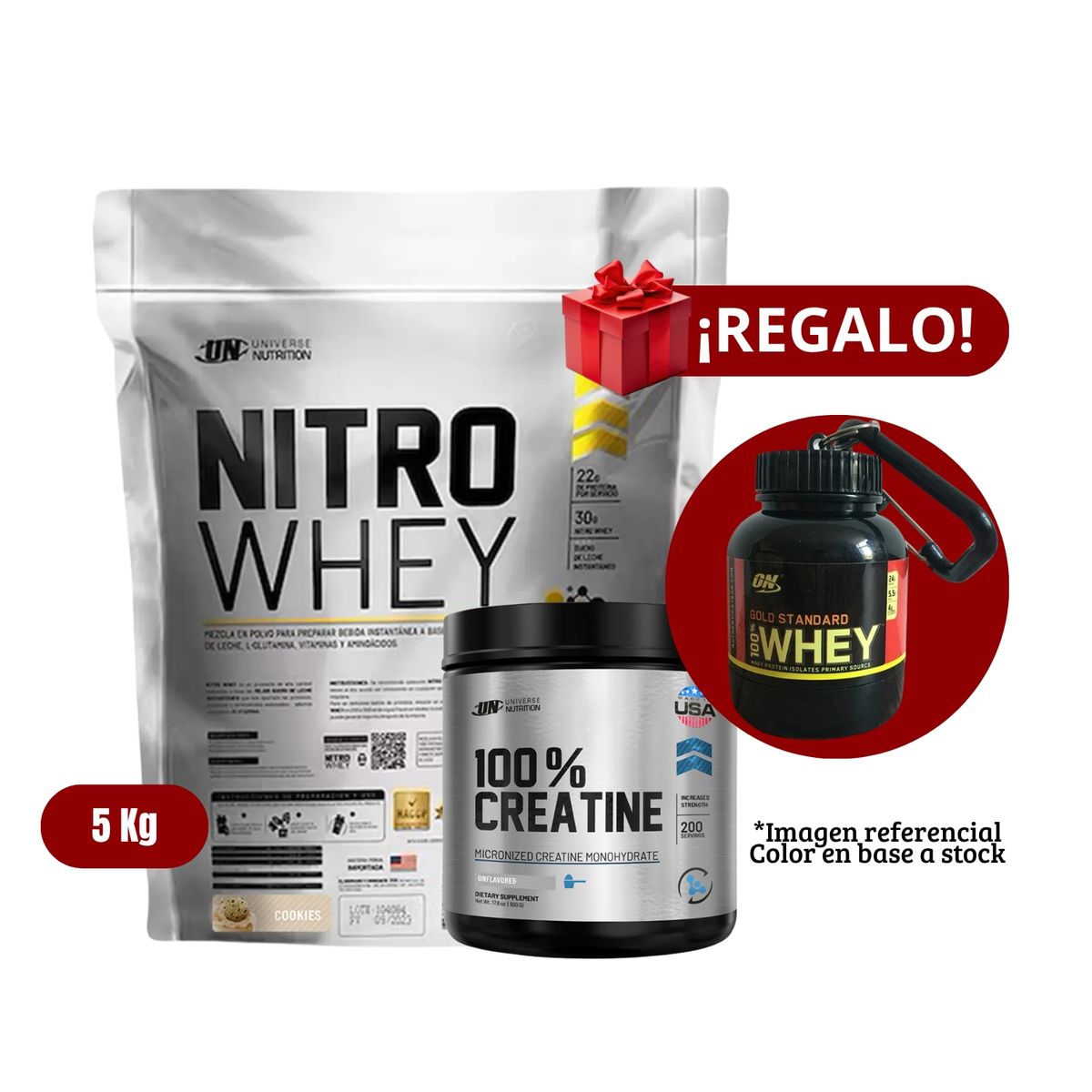 UNIVERSE NUTRITION - Proteína Nitro Whey 5Kg Cookies+Universe Nutrition 250g+Portaproteína