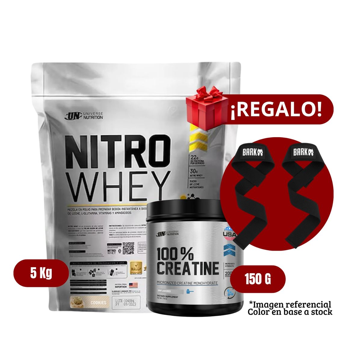 UNIVERSE NUTRITION - Proteína Nitro Whey 5Kg Cookies+Universe Nutrition 150g+Straps