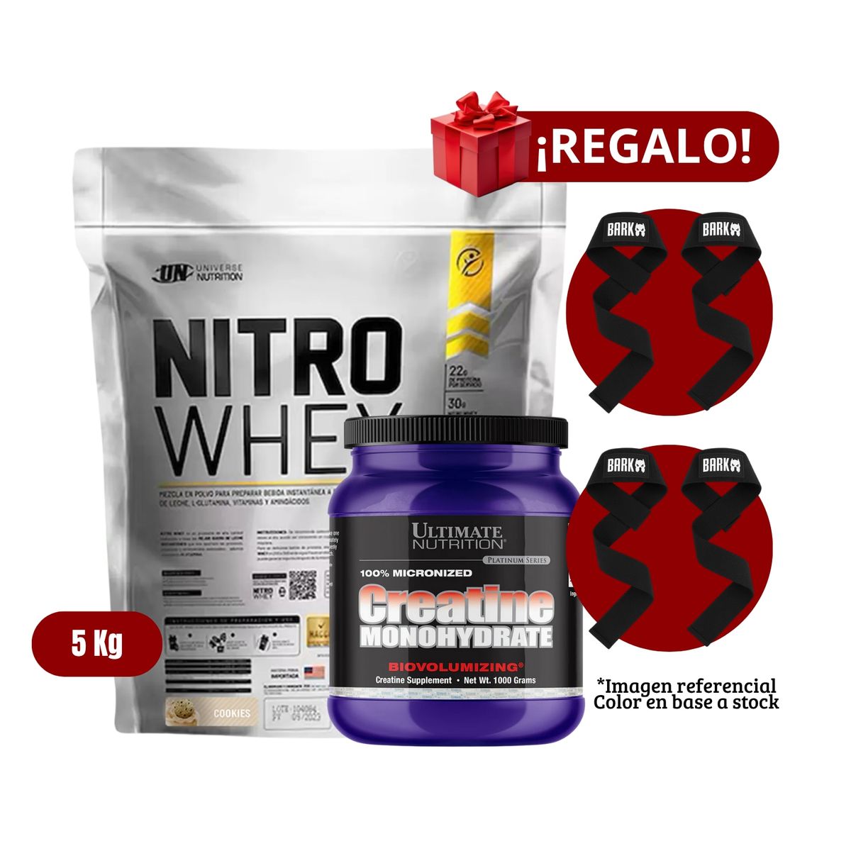 UNIVERSE NUTRITION - Proteína Nitro Whey 5Kg Cookies+Ultimate Nutrition 1 Kg+2 Straps