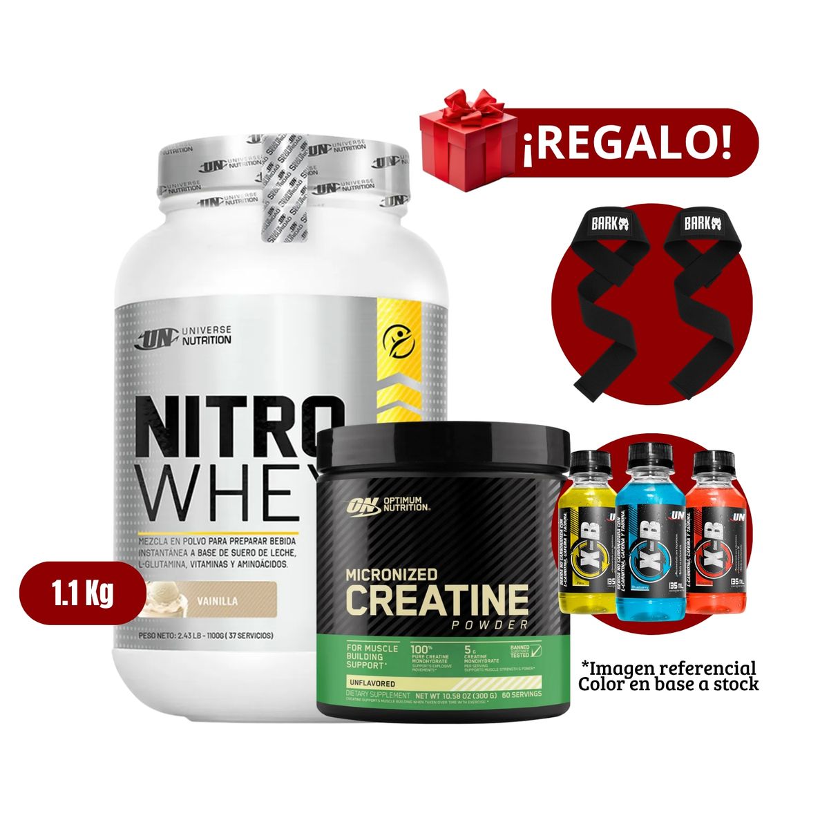 UNIVERSE NUTRITION - Proteína Nitro Whey 11Kg Vainilla+Optimum Nutrition 300g+Straps + XB