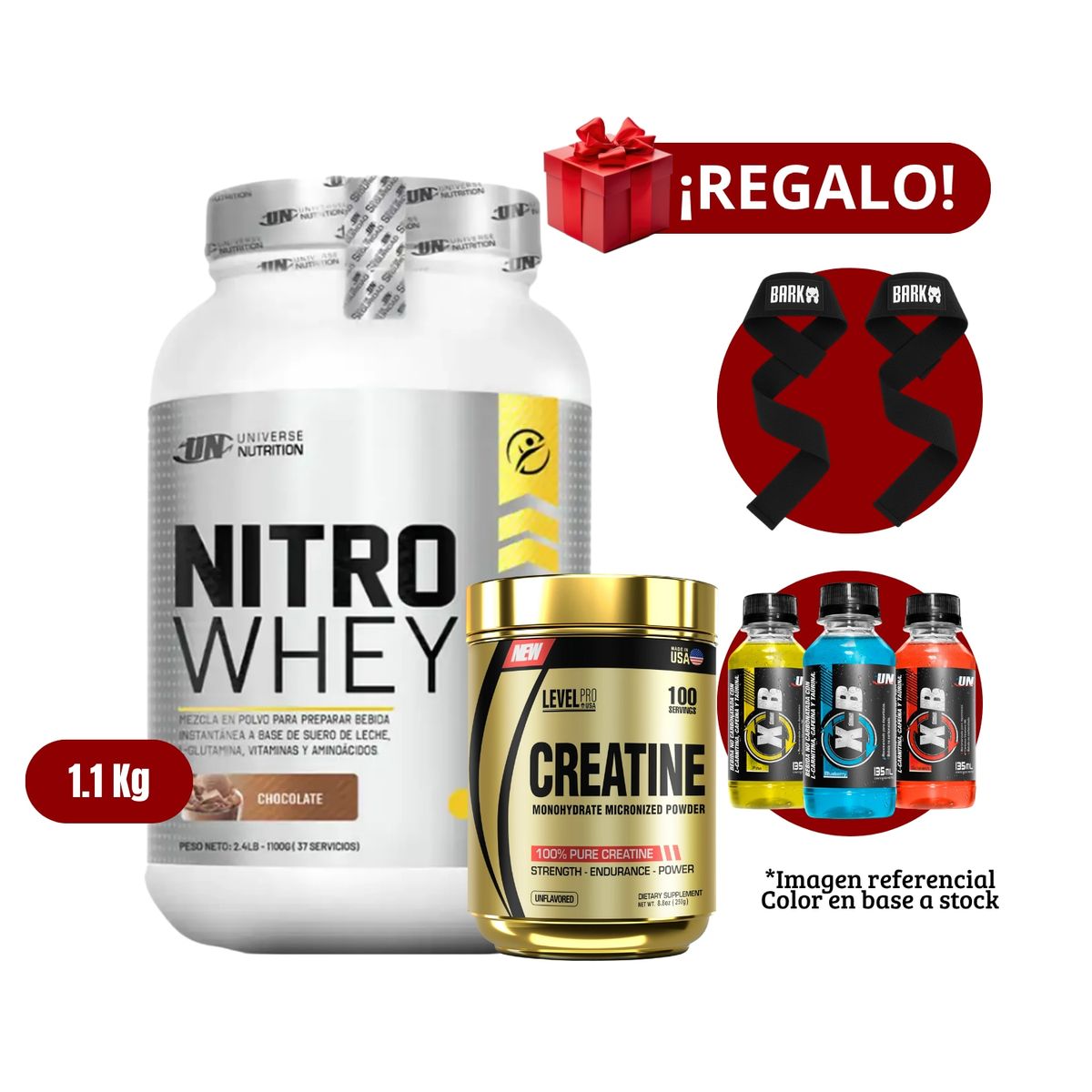 UNIVERSE NUTRITION - Proteína Nitro Whey 11Kg Chocolate+Level Pro 250g+Straps + XB