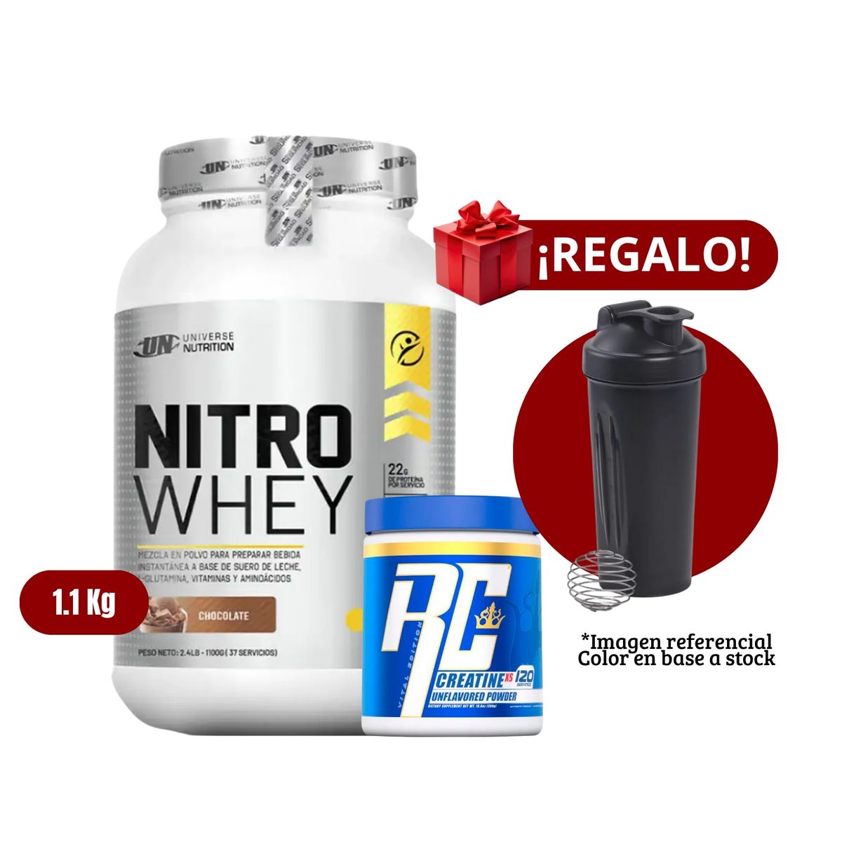 UNIVERSE NUTRITION - Proteína Nitro Whey 11Kg Chocolate+Ronnie Coleman 300g+Shaker