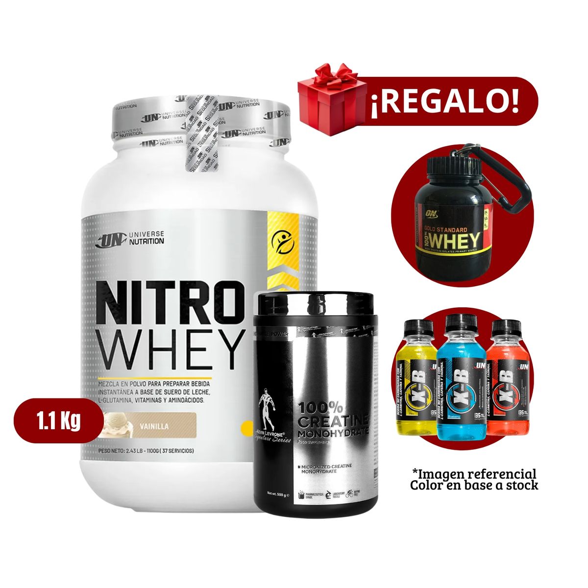 UNIVERSE NUTRITION - Nitro Whey 11Kg Vainilla+Kevine Levrone 500g+Portaproteína+XB