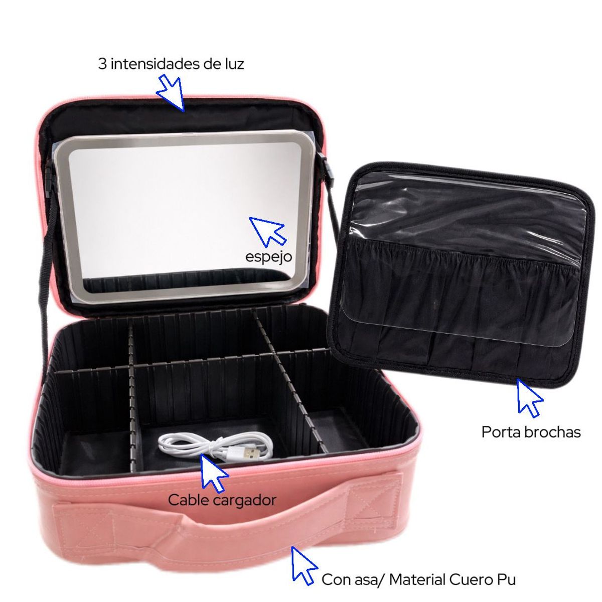 GENERICO - Maleta de maquillaje inteligente con espejo luz LED