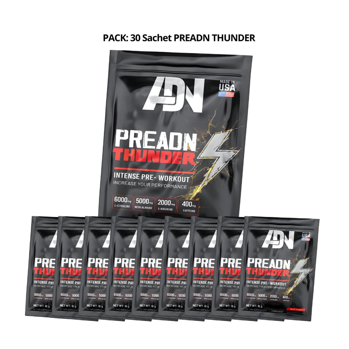 ADN - PreADN - Pre Thunder 30 servicios / Sachet Pre Entreno - Grape