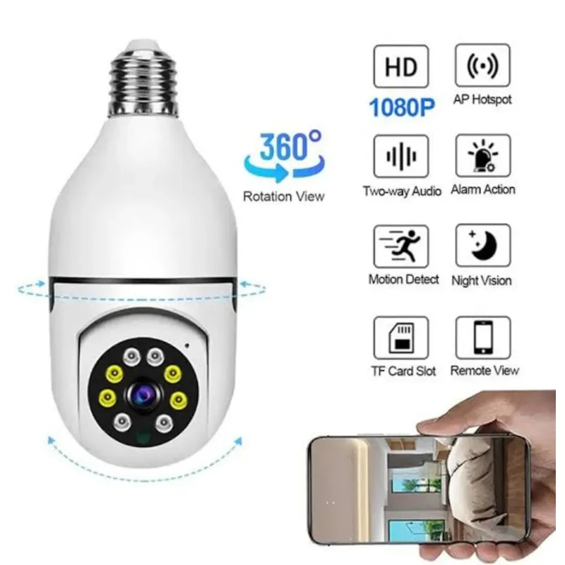 GENERICO - Foco Cámara Espía 360 Wifi Vigilancia Sensor de movimiento