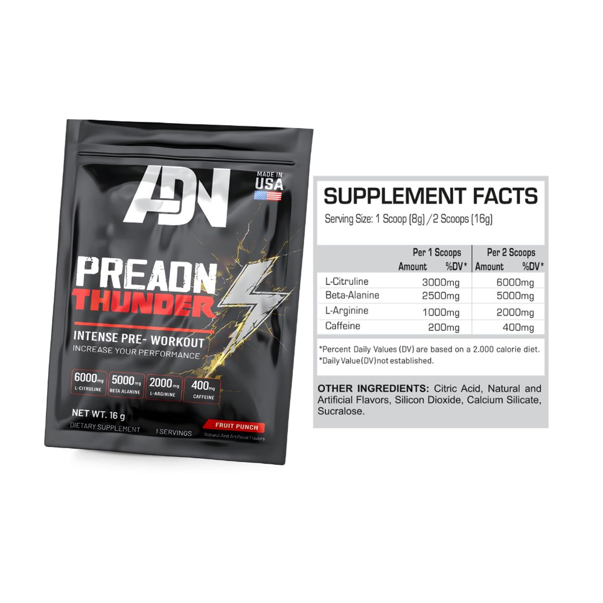 ADN - PreADN - Pre Thunder 50 servicios / Sachet Pre Entreno - Grape