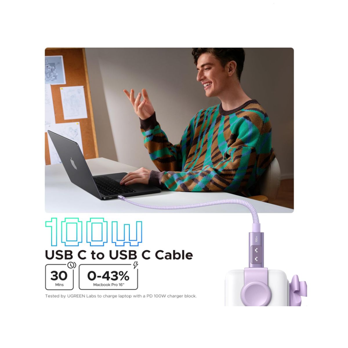 UGREEN - Cable Carga Rapida Tipo-C a Tipo-C 100watts Ugreen L509 65092 1-Metro