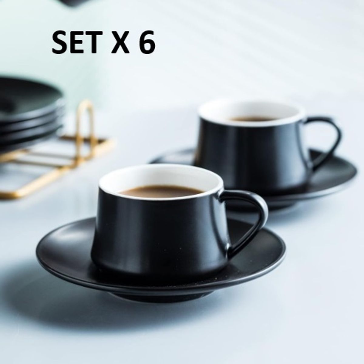 GENERICO - Juego de 6 Tazas con Plato Vintage Black