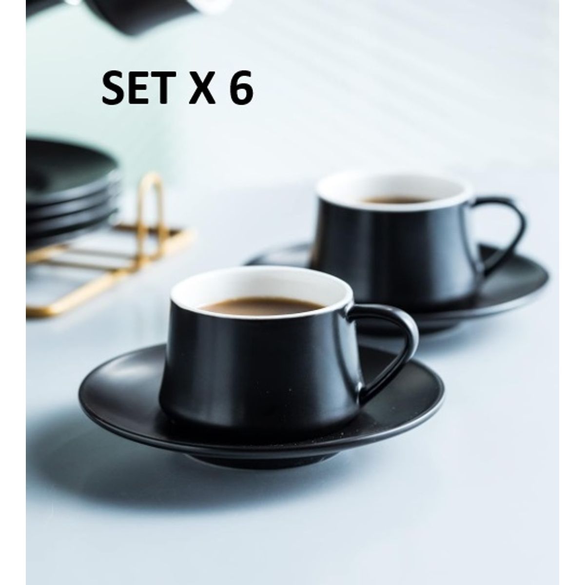 GENERICO - Juego de 6 Tazas con Plato Vintage Black