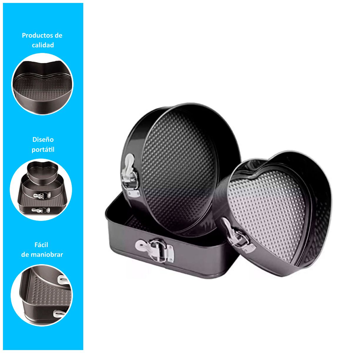 GENERICO - Set de Moldes para Repostería Antiadherente 3 Piezas