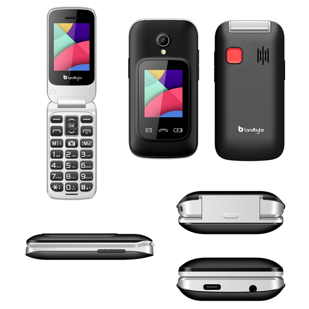 LANDBYTE - Celular Básico plegable LT1448 4G Radio FM Cámara Linterna - Negro