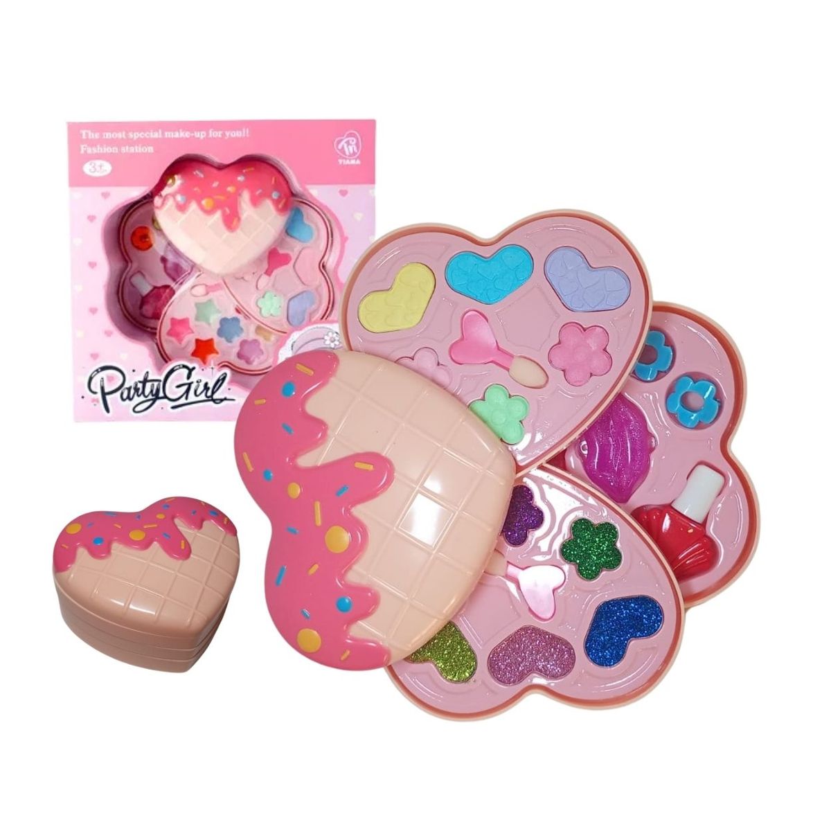 GENERICO - Set de Maquillaje Infantil Estuche en Forma de Corazón 3en1