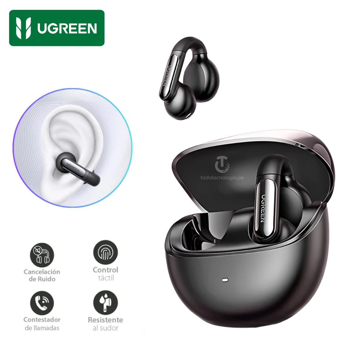 UGREEN - UGREEN Audfono Deportivo Clipbuds   Recargable Hitune S5 Bluetooth 5.4 Ipx5 WS210 Original