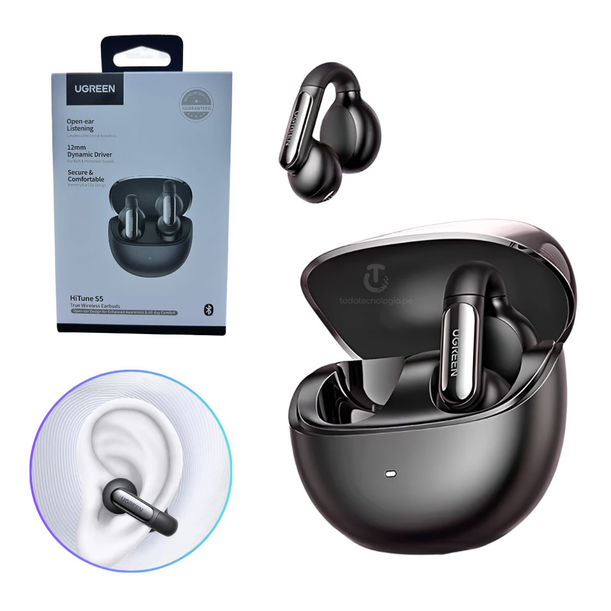UGREEN - UGREEN Audfono Deportivo Clipbuds   Recargable Hitune S5 Bluetooth 5.4 Ipx5 WS210 Original