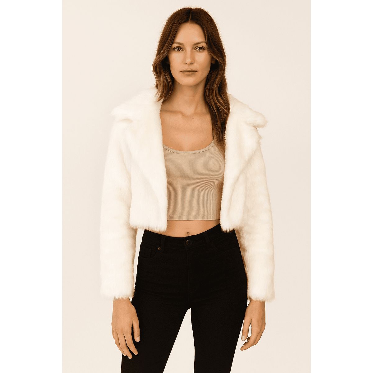 AMA OUTFITTERS - FAUX FUR NKD COAT CROPPED