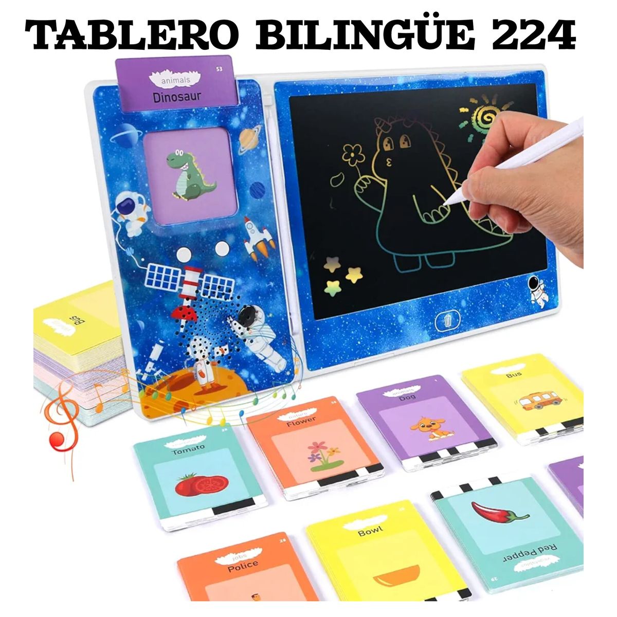 OEM - TRALALERO TABLETA MONTESSORI 224 PALABRAS ESPAÑOL INGLES + PIZARRA LCD