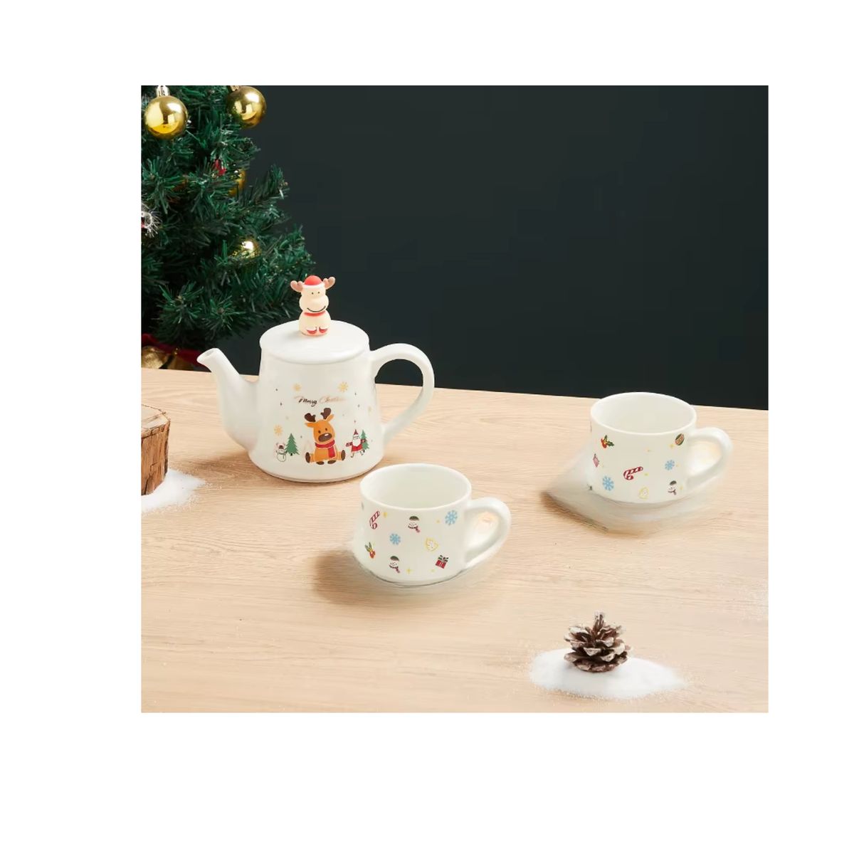 GENERICO - SET DE TÉ DE CERAMICA CON TEMATICA  NAVIDEÑA