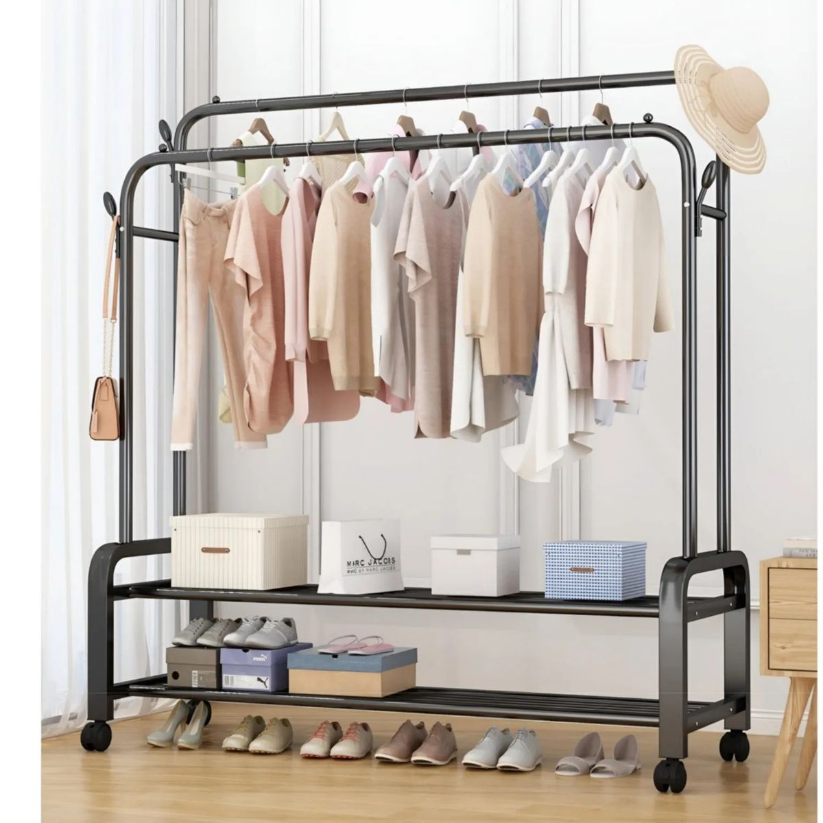 GENERICO - Estante Colgador Organizador Ropa Perchero 48kg Con Ruedas Negro