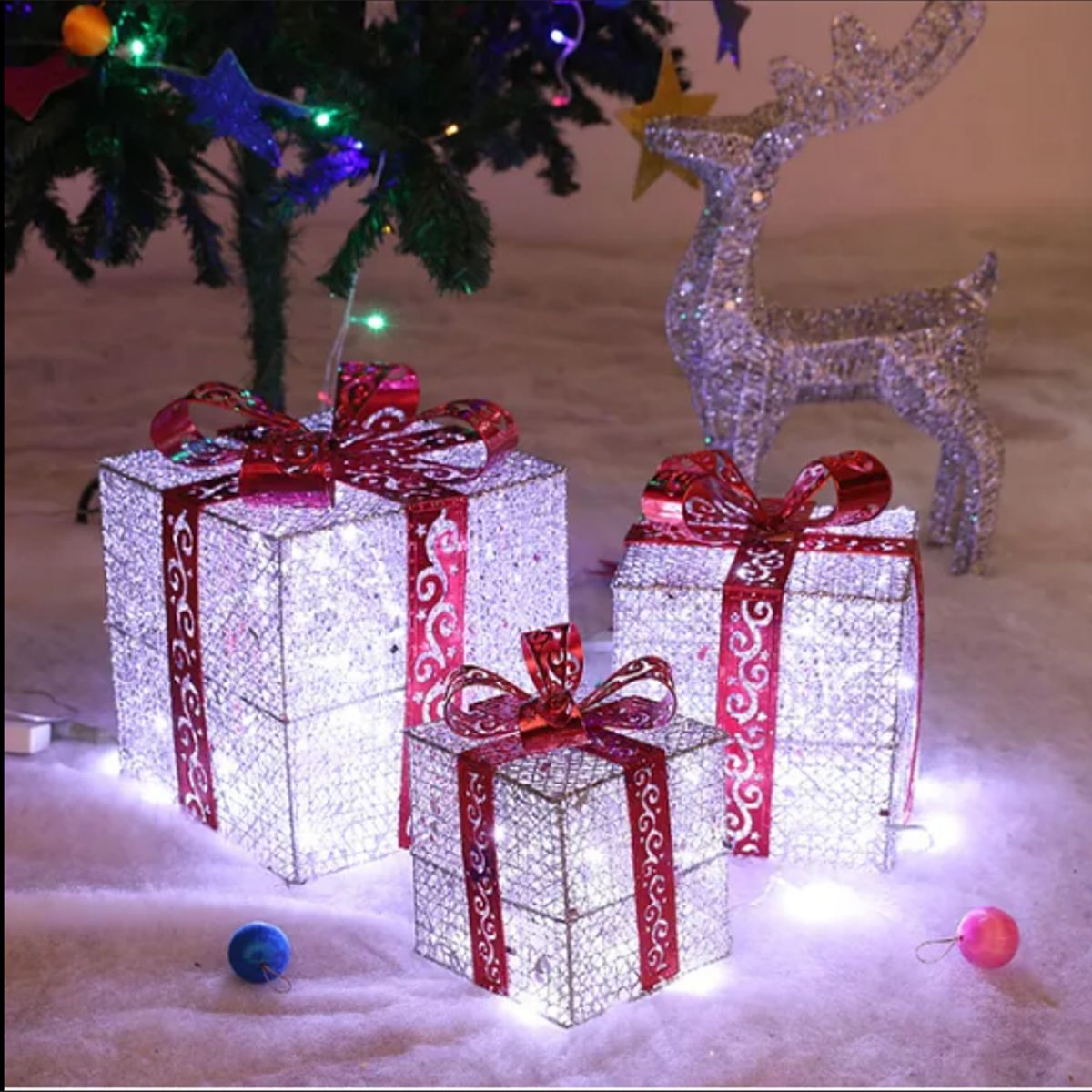 Set de 3 cajas de regalo adorno para navidad plateado, marca GENERICO - Foto Principal