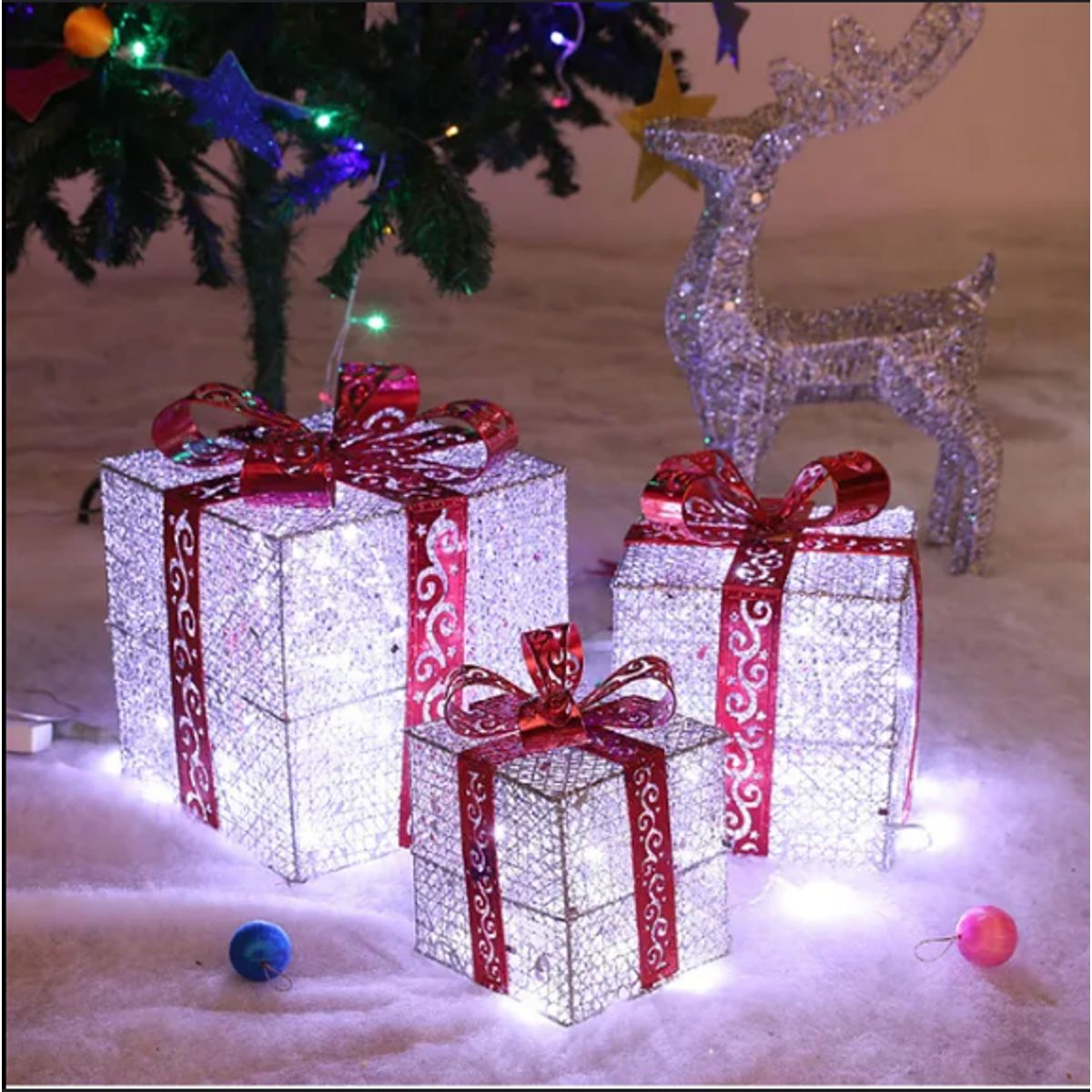 Set de 3 cajas de regalo adorno para navidad plateado, marca GENERICO - Foto Principal