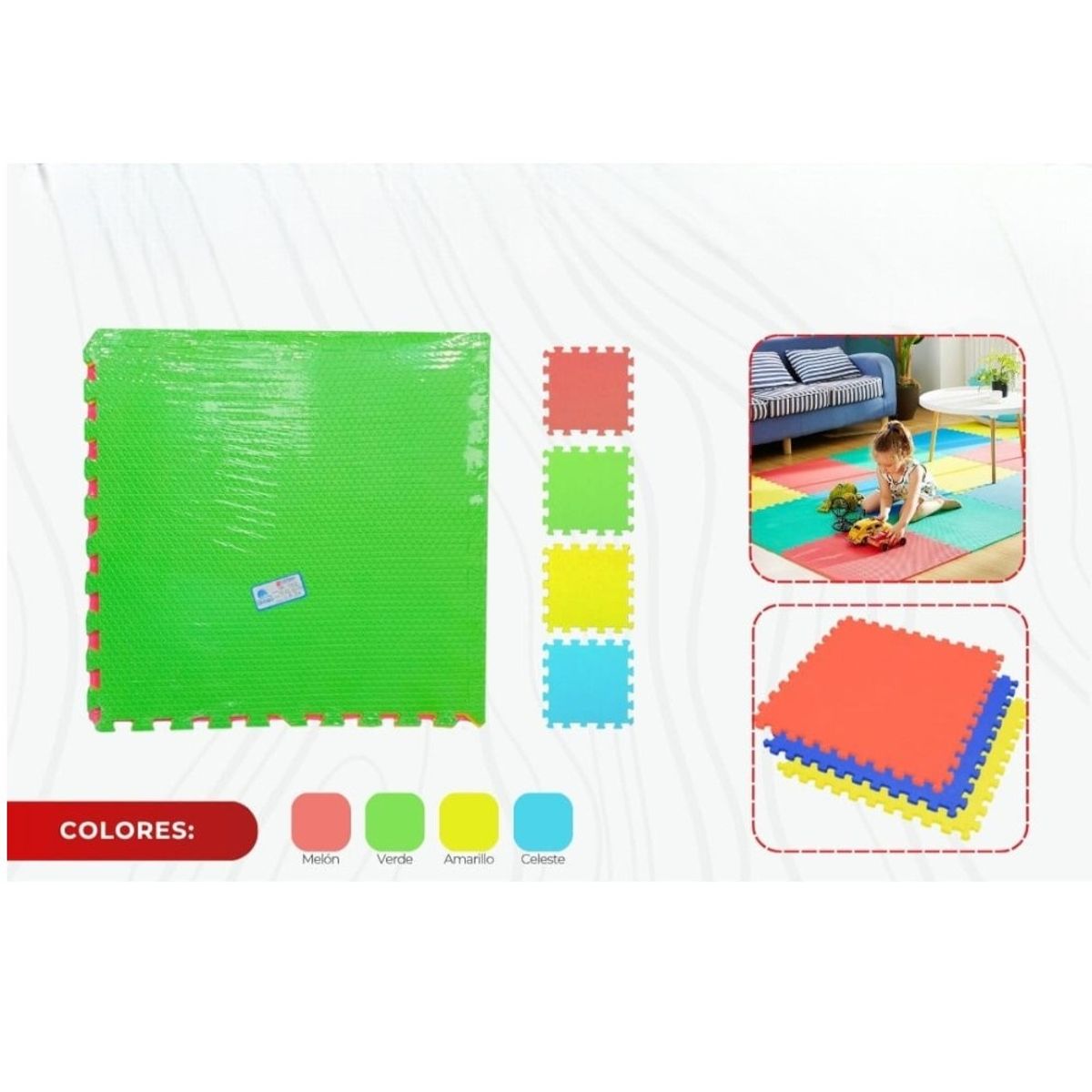 GENERICO - Piso Puzzle de Goma para niños 4 Piezas de 60 x 60 x 1cm