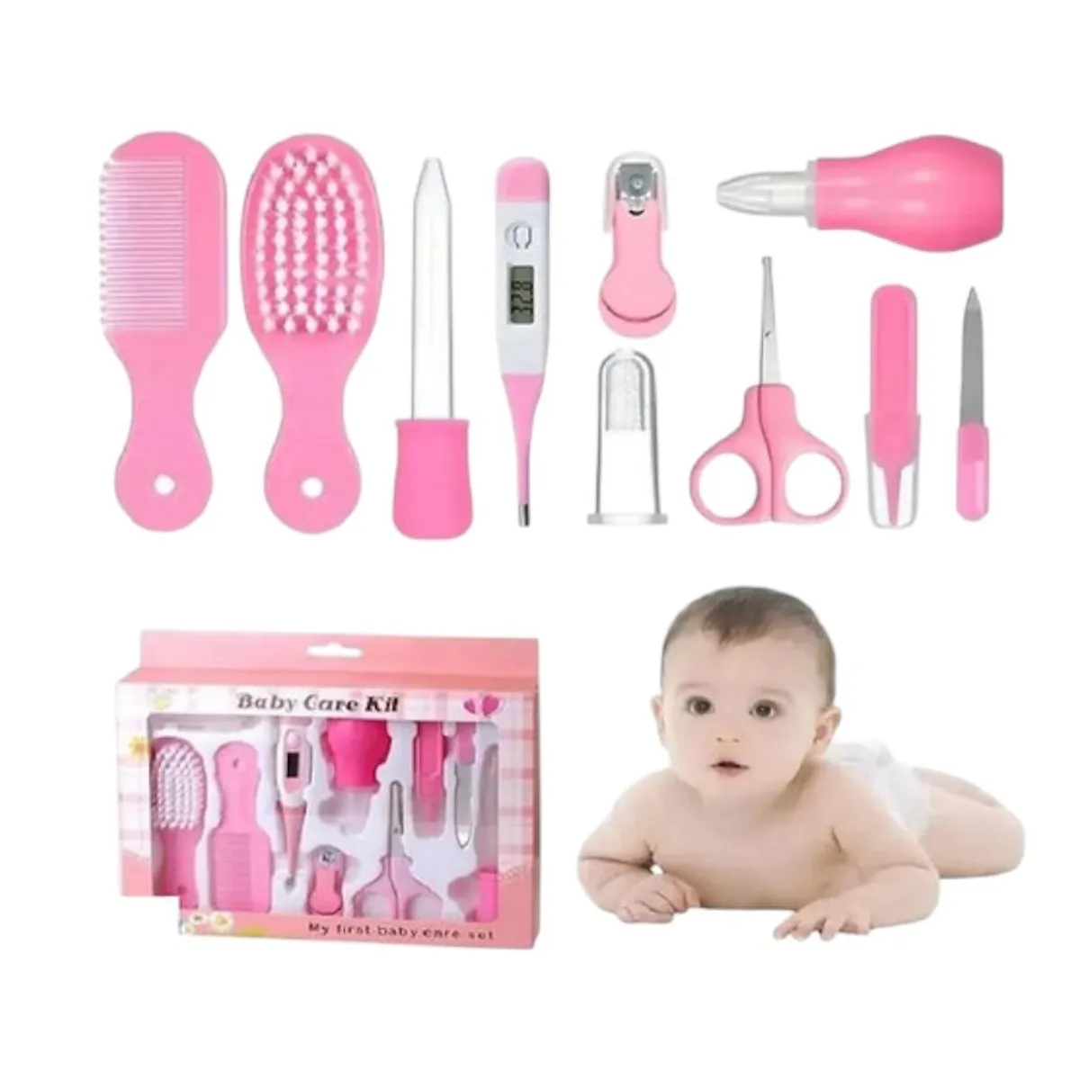 GENERICO - Kit de Higiene para Bebés Cortauñas Peine Cepillo Baby Care 10 piezas Rosado