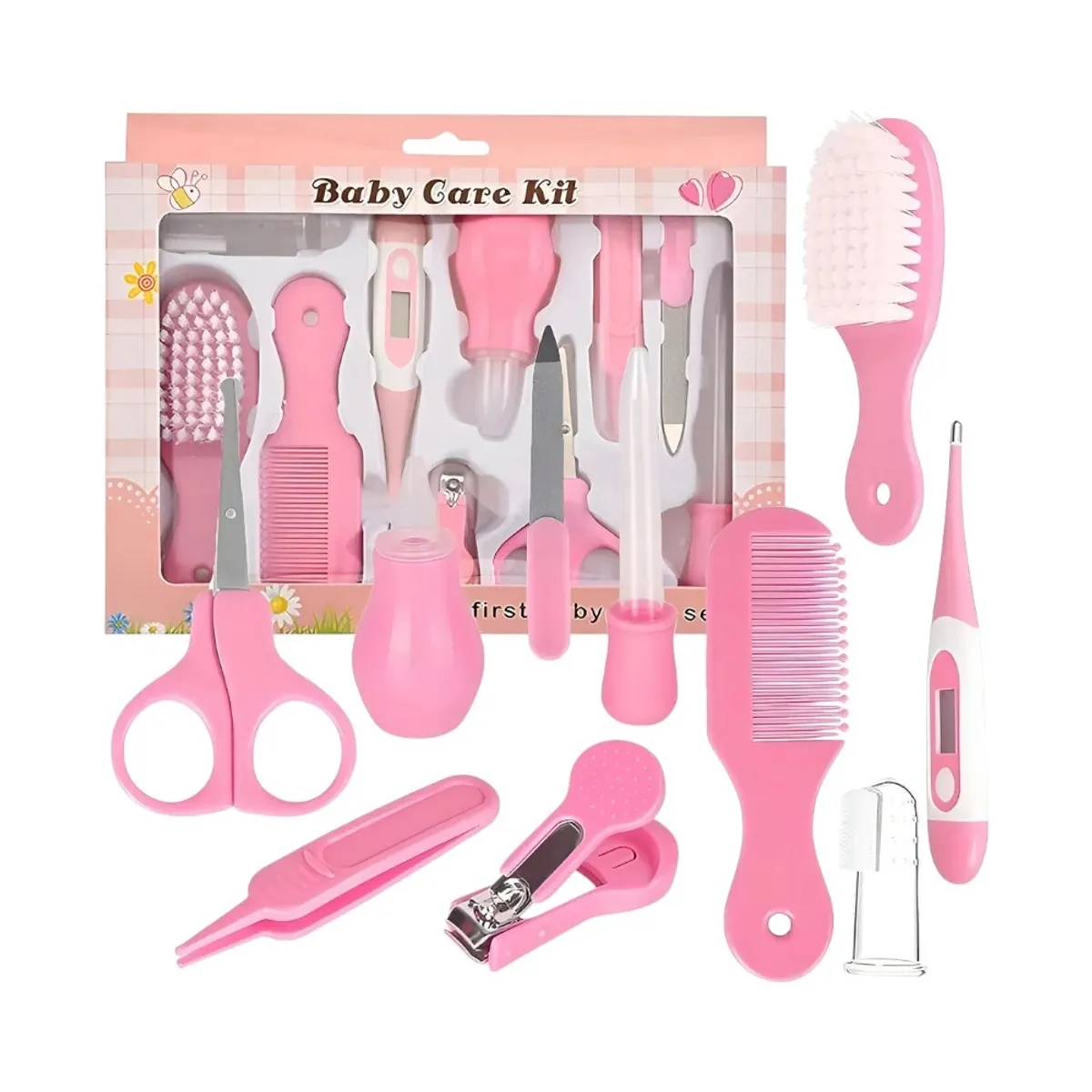 GENERICO - Kit de Higiene para Bebés Cortauñas Peine Cepillo Baby Care 10 piezas Rosado