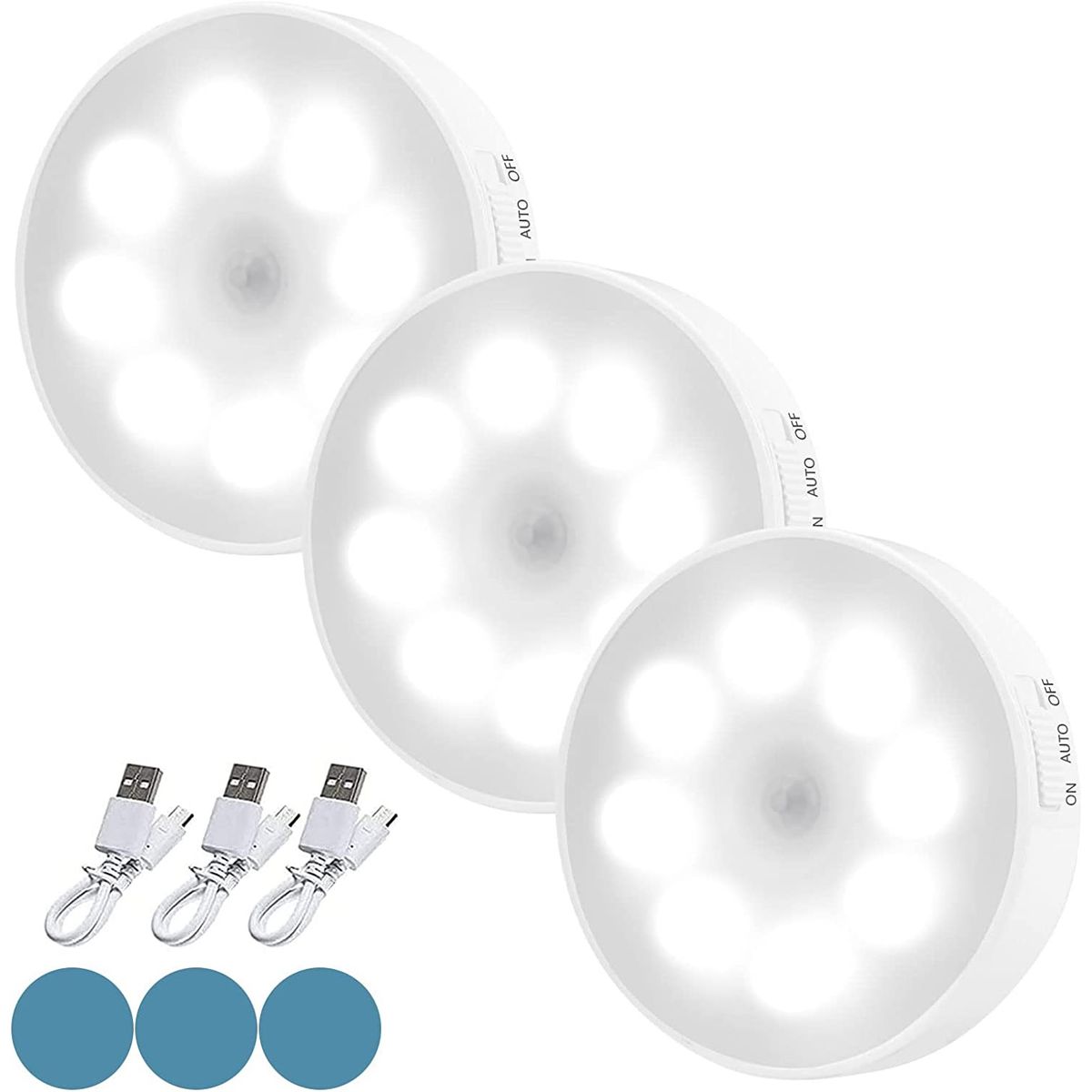 GENERICO - Luces con Sensor de Movimiento Recargable por USB Con Imán 3PCS