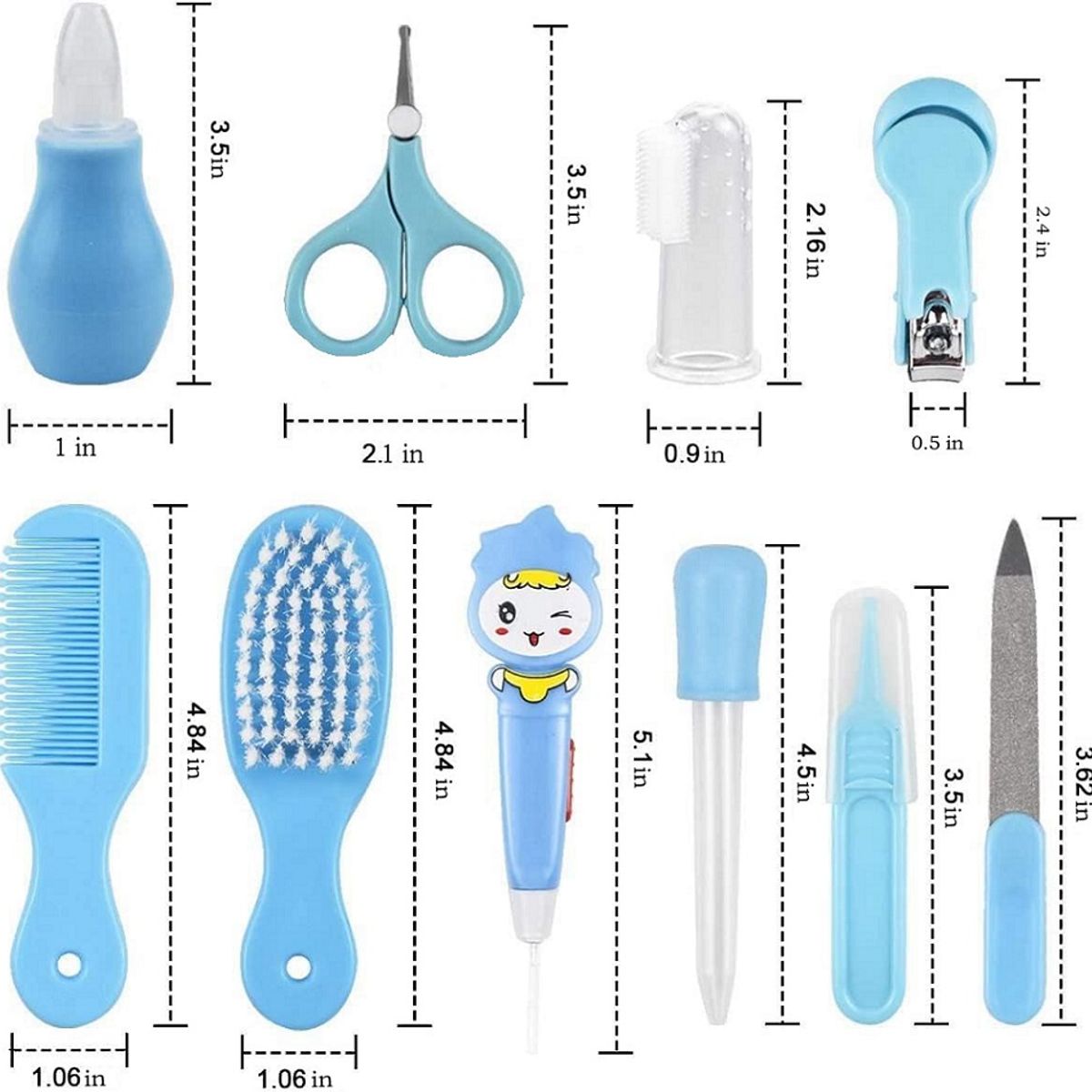 GENERICO - Kit de Higiene para Bebés Cortauñas Peine Cepillo Baby Care 10 piezas Celeste