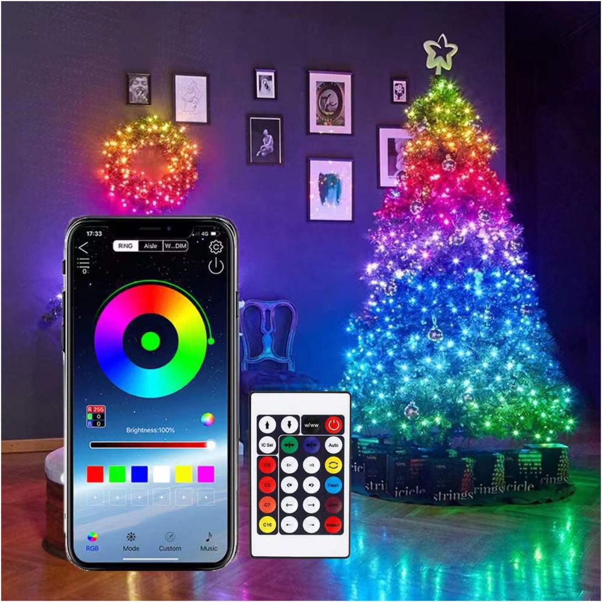 GENERICO - Luces LED Navideñas RGB 10M con Control, USB y 16 Millones de Colores
