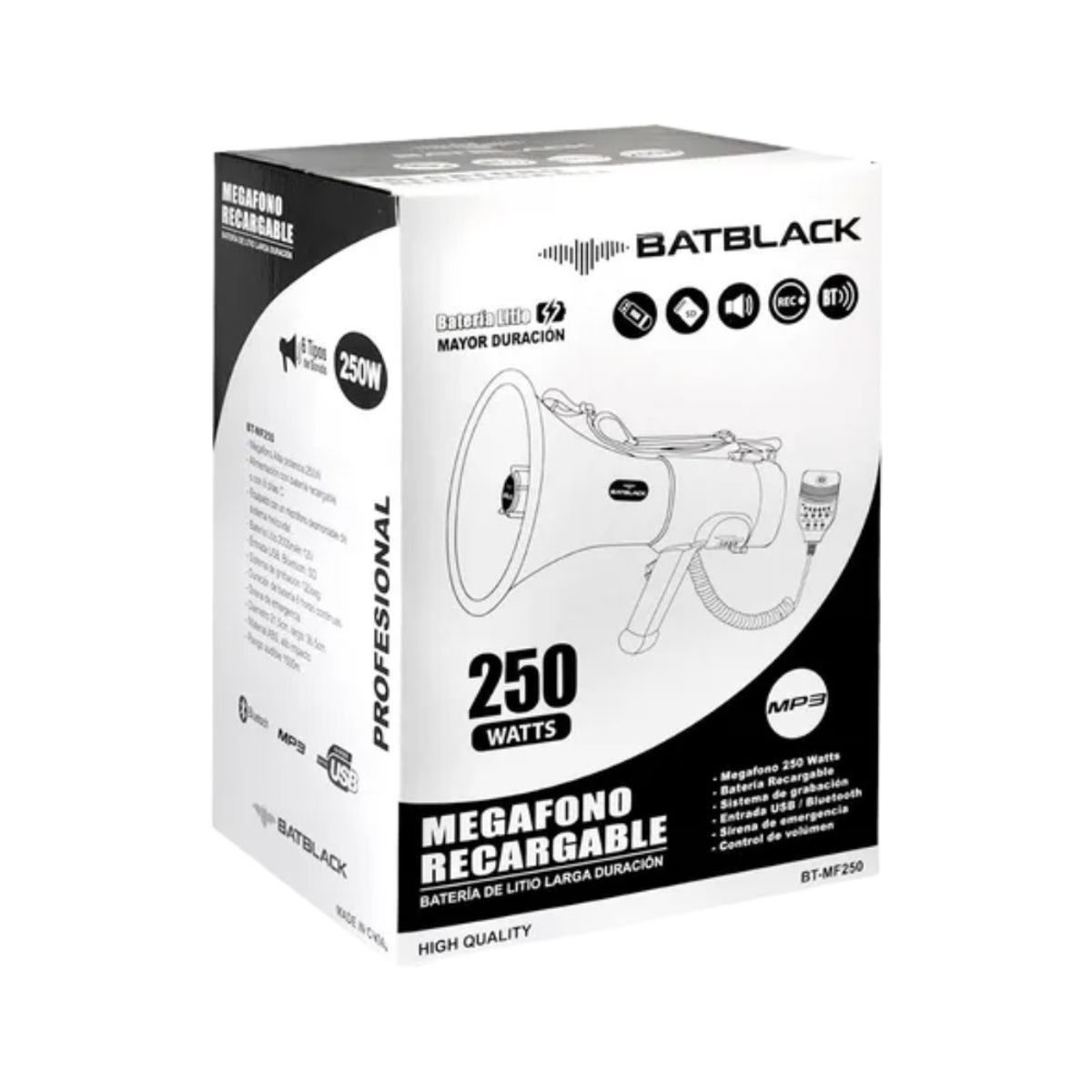 OPALUX - Megafono Recargable Bluetooth 250W BATBLACK BT-MF250