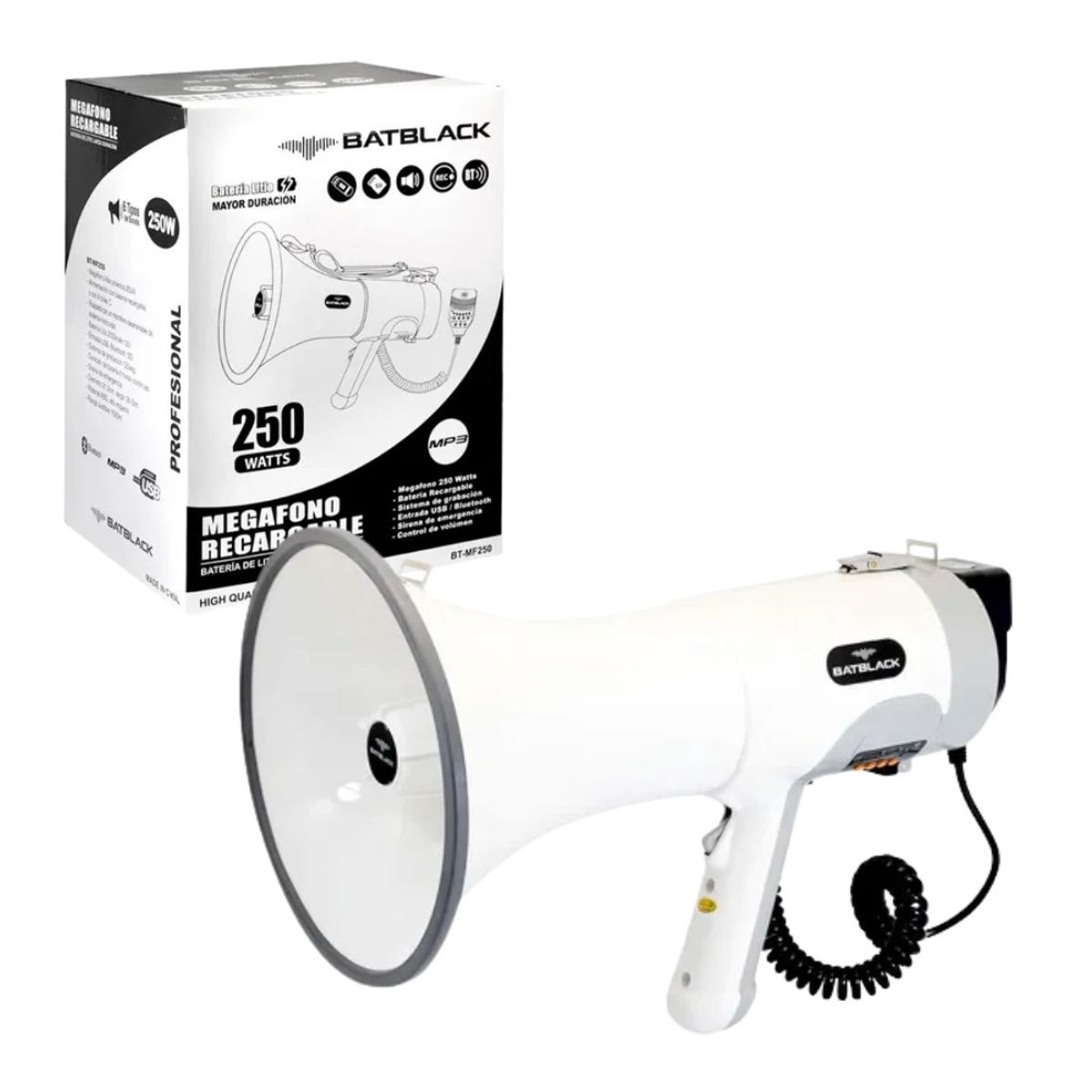 OPALUX - Megafono Recargable Bluetooth 250W BATBLACK BT-MF250