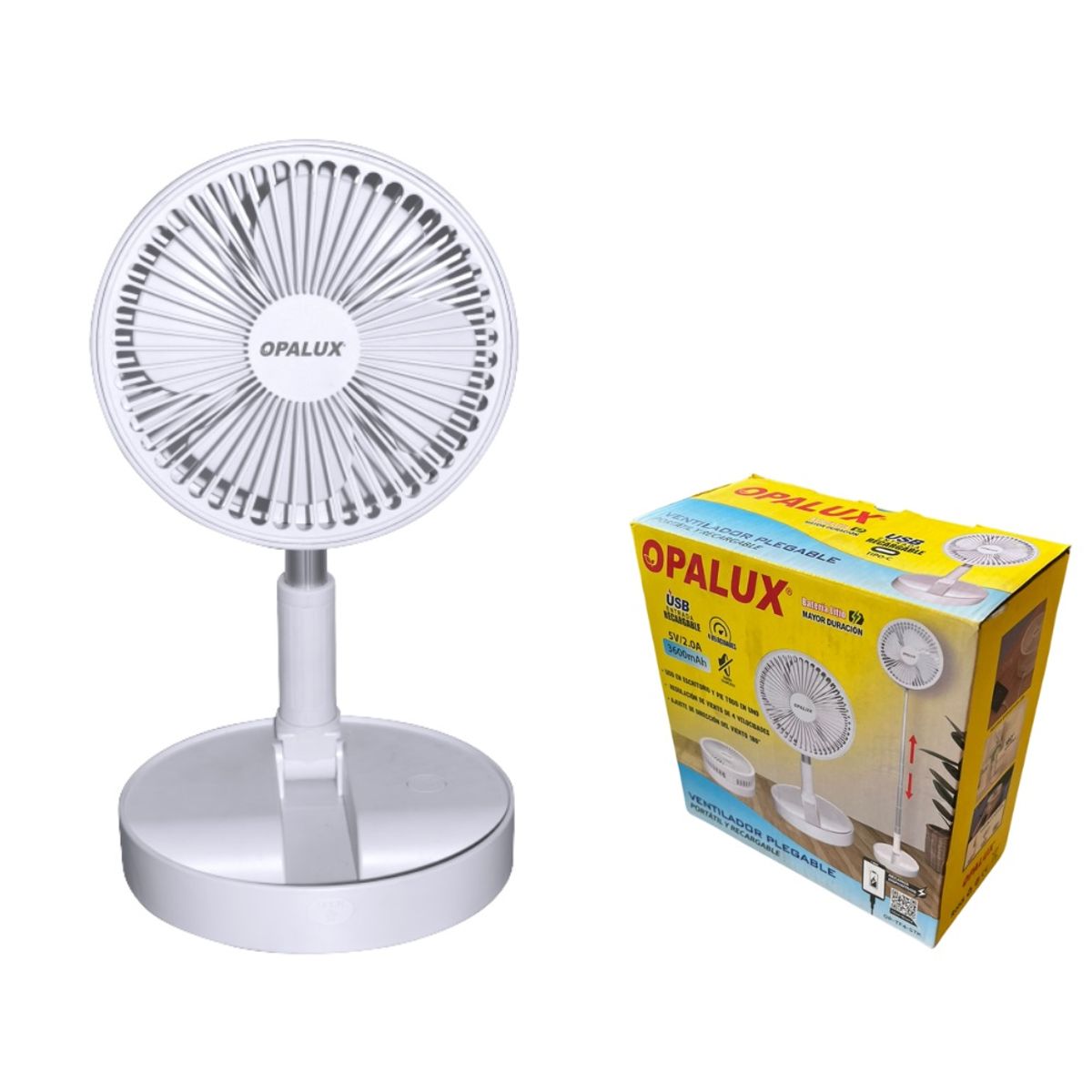 OPALUX - Ventilador Plegable Extensible 84 cm Recargable Con Power Bank Opalux OP-TF4-STK