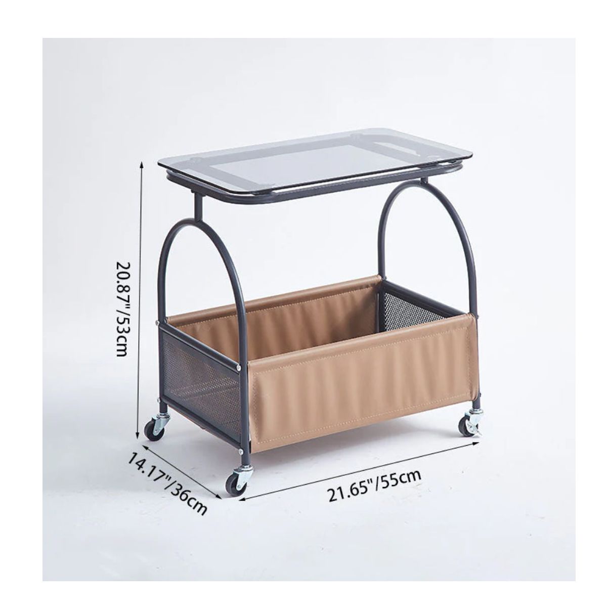 EVERSO - Mesa Auxiliar con Ruedas y Cesta de Almacenamiento NEGRO