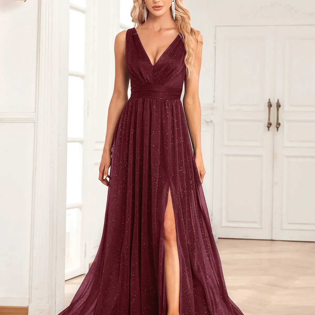 GENERICO - VESTIDO LARGO AZUL CON BRILLOS