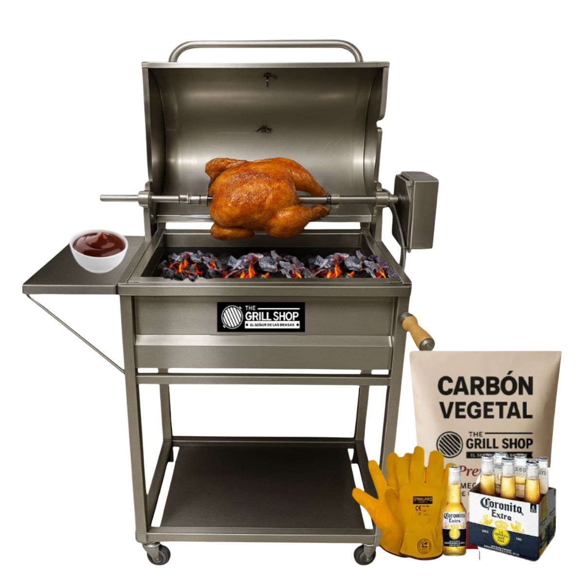 THE GRILL SHOP - Parrilla Mediana Con Tapa Full Acero Inoxidable con motor