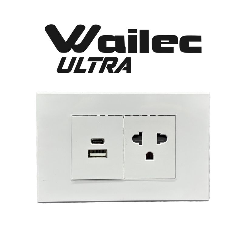 WAILEC - PACK X 10UND TOMA SIMPLE CON LINEA TIERRA USB WAILEC