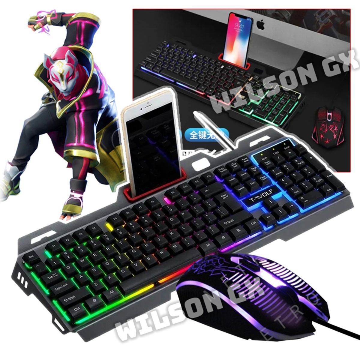 GENERICO - Kit Gamer Teclado Metálico y Mouse RGB + Lentes filtro luz Azul