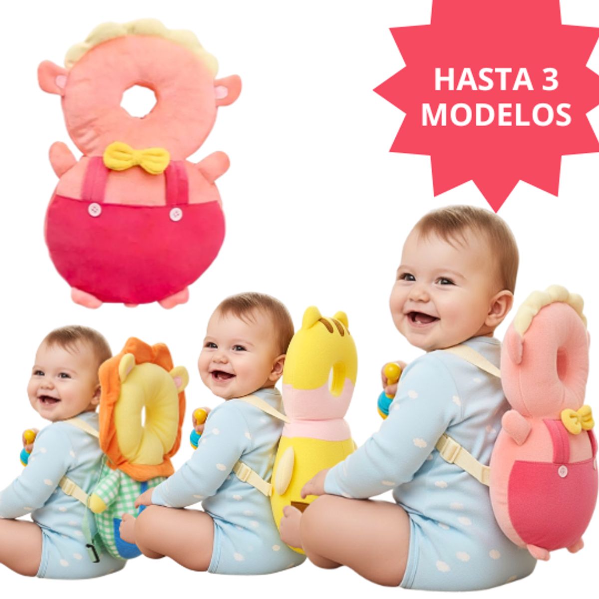 GENERICO - Mochila Tipo Almohada Protectora de Cabeza para Bebé Rosado