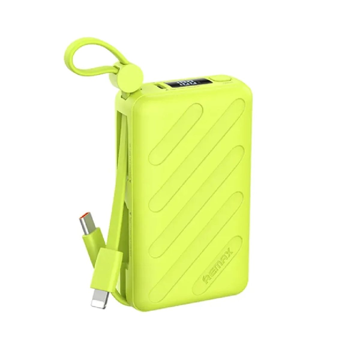 REMAX - Power Bank 10000mAh 20W Remax FC-08 Con Cables Integrados Lightning y Tipo-C Verde