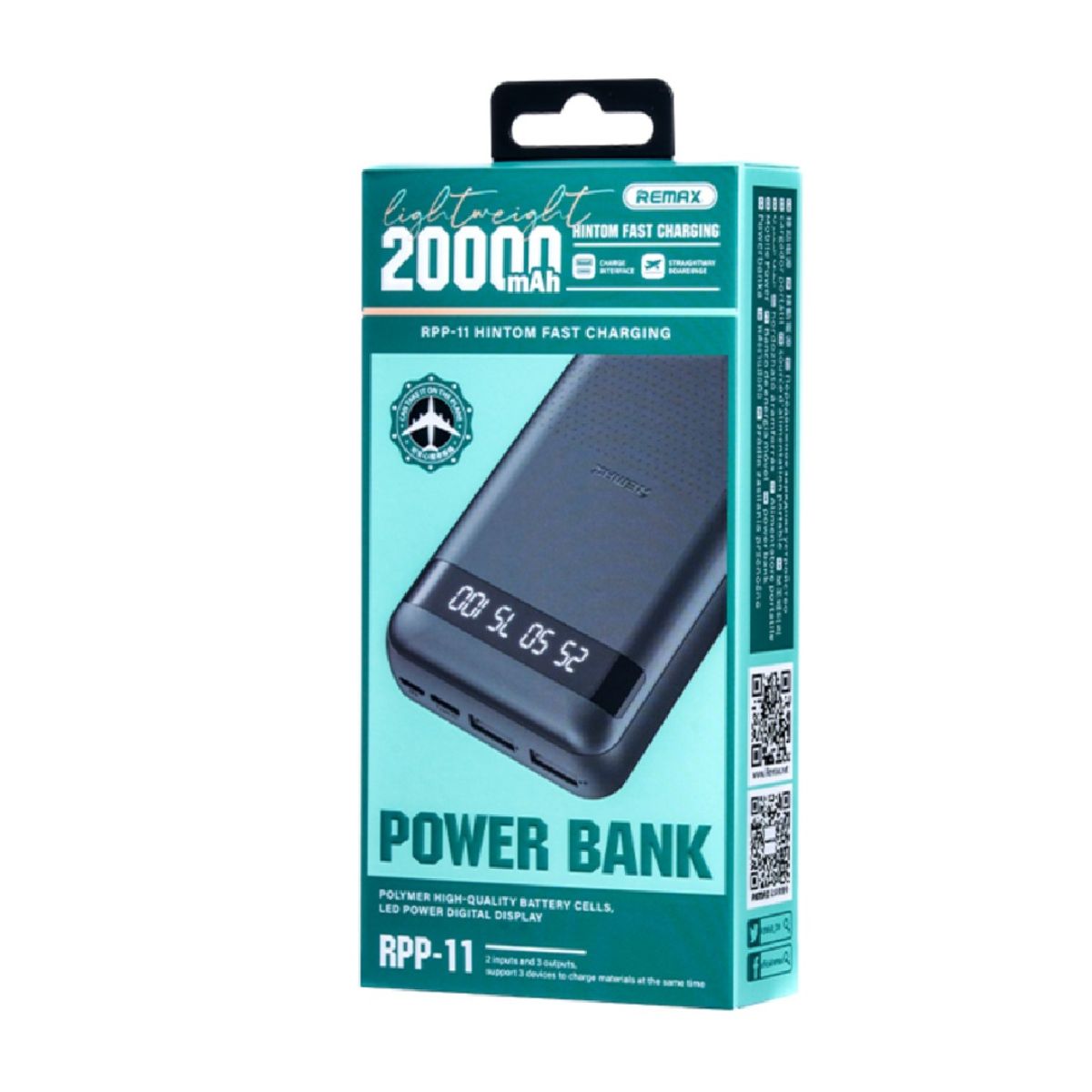 REMAX - Power Bank 20000mAh Remax RPP-11 Negro 24A Slim