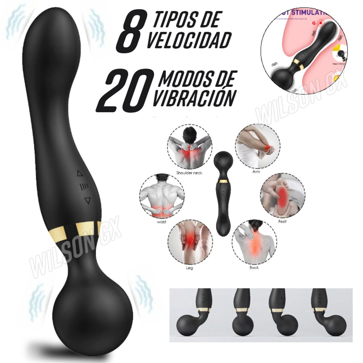 GENERICO - Masajeador 2 en 1 Multifuncional Recargable Vibrador Consolador