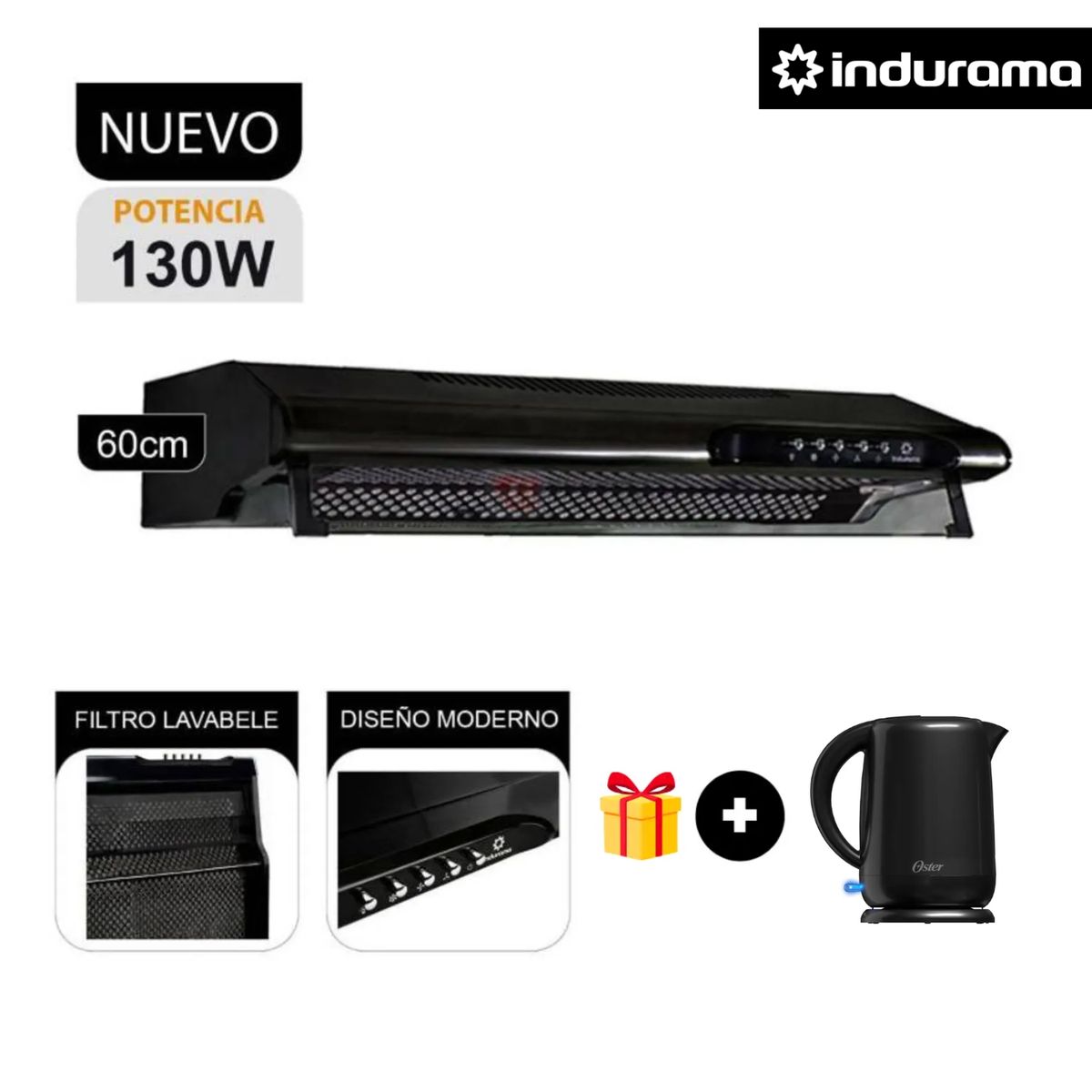 INDURAMA - CAMPANA EXTRACTORA INDURAMA - CEI-602NE 3 VELOCIDADES 60CM NEGRO