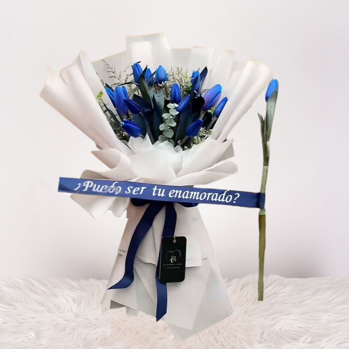 GENERICO - Ramo Giorgia  15 Tulipanes Azules + Cinta - Ramo de flores