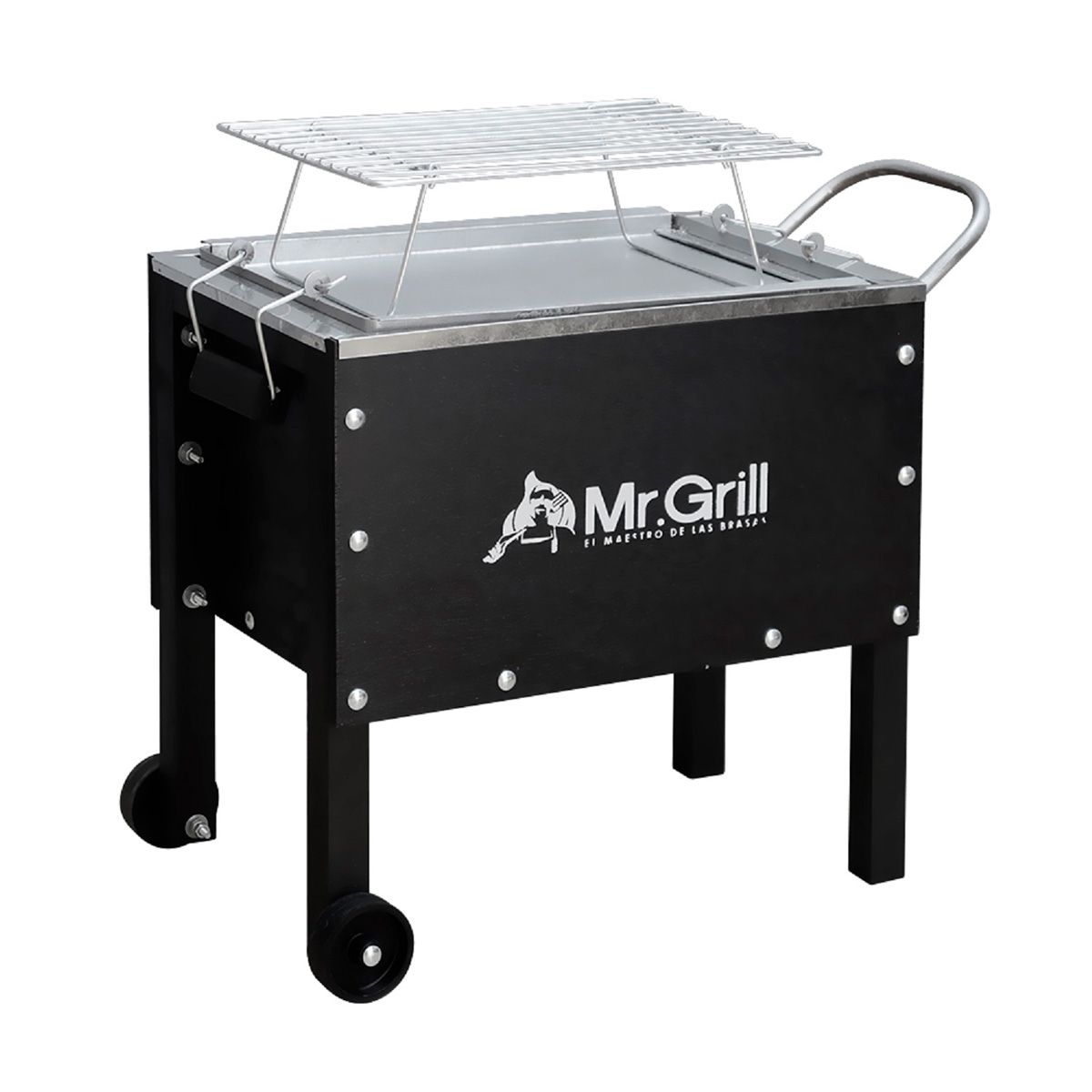 MR GRILL - Caja China Mediana Junior Black Galvanizada + Parrilla Varillas