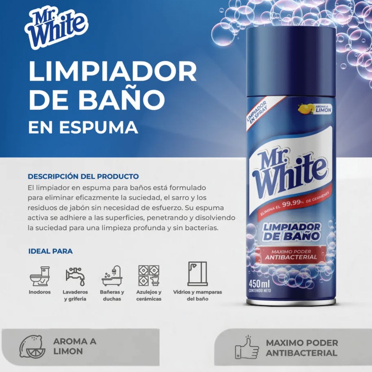 GENERICO - LIMPIADOR DE BAÑO 450ML - MR WHITE