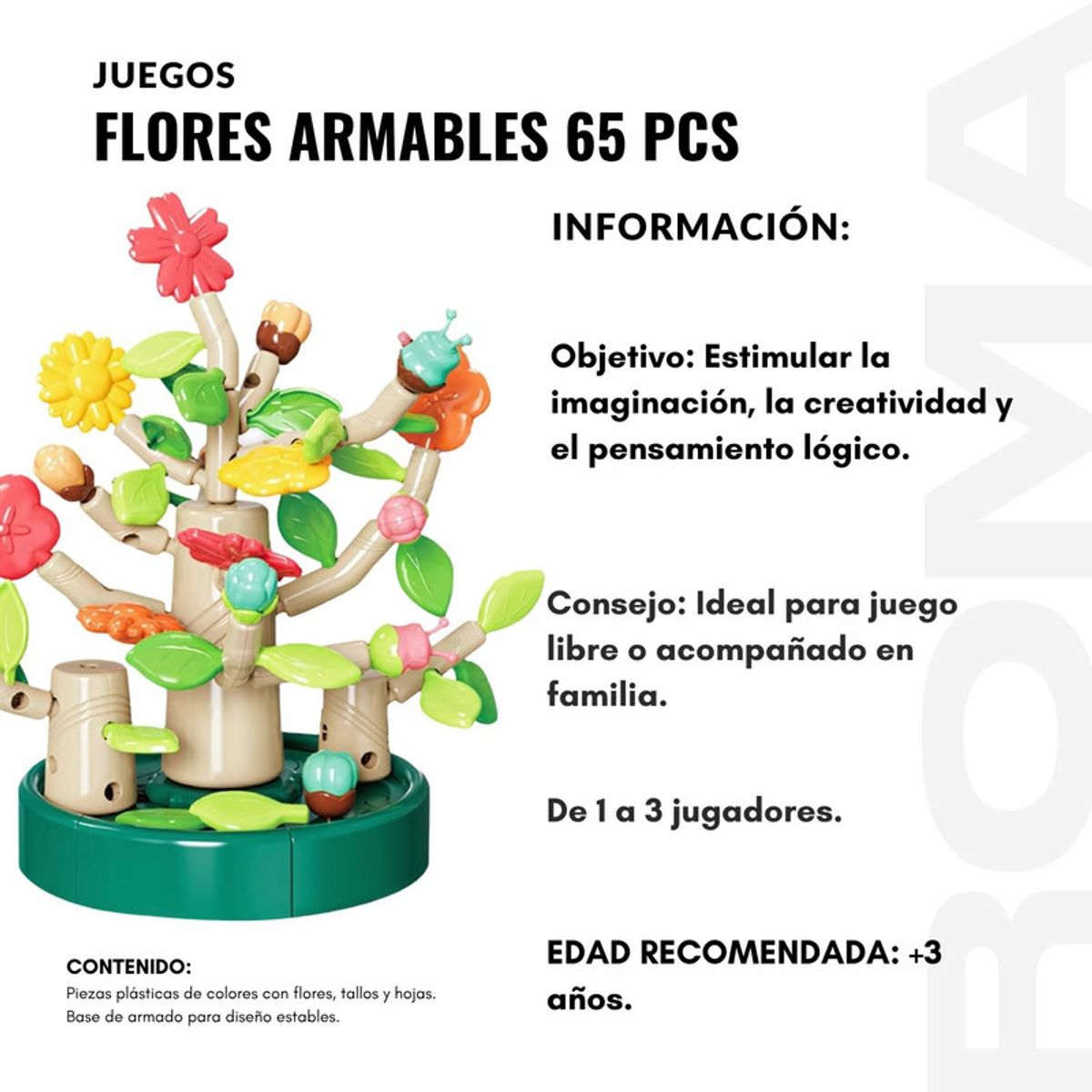 GENERICO - FLORES ARMABLES 65 PIEZAS JUEGO DIDÁCTICO